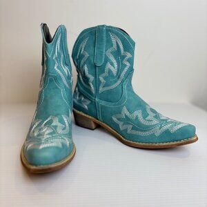 Cowgirl Ankle Suede Pointed Western Boots (Turquoise) (Women 39/8.5)